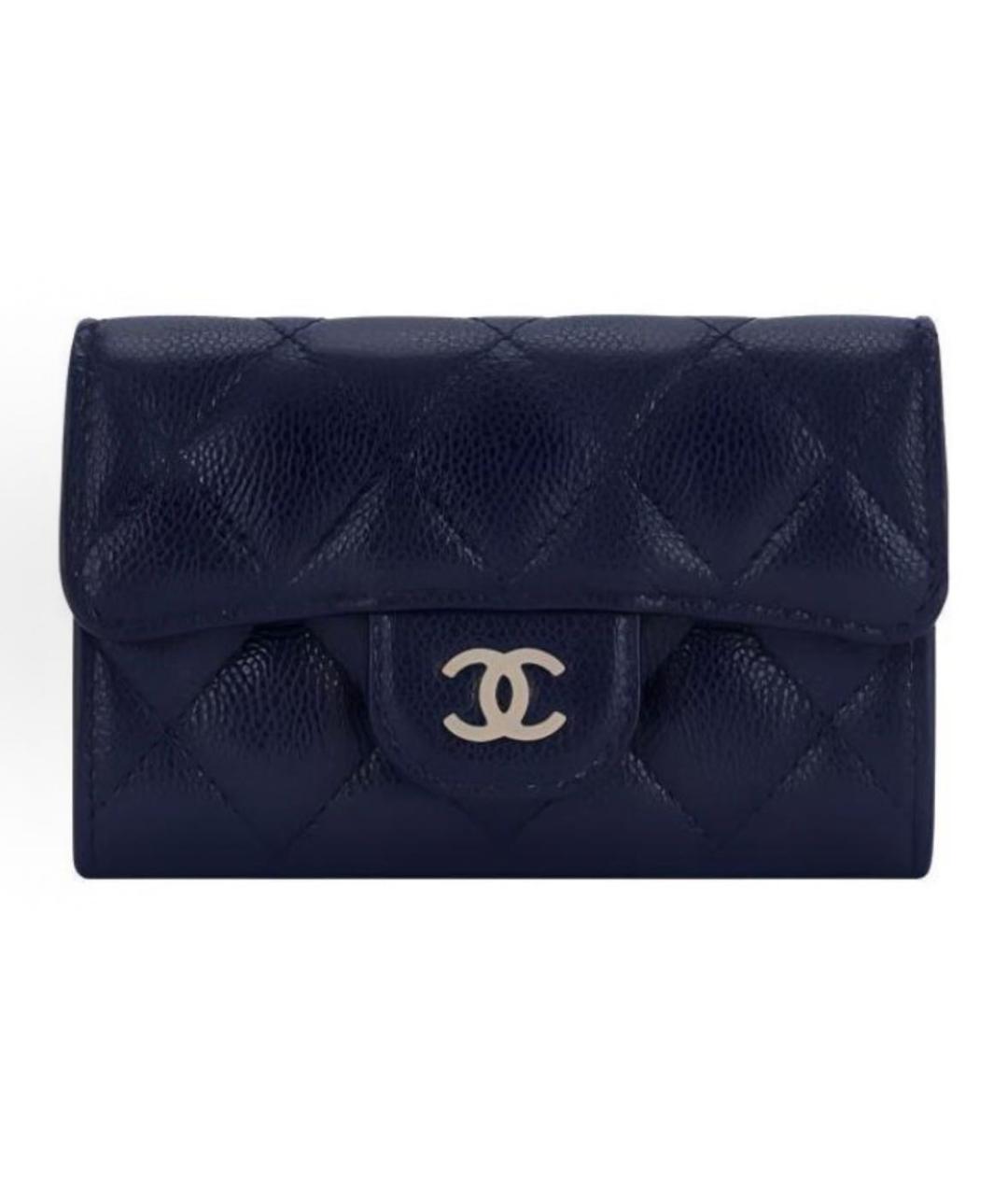 CHANEL Темно-синий кожаный кошелек, фото 1