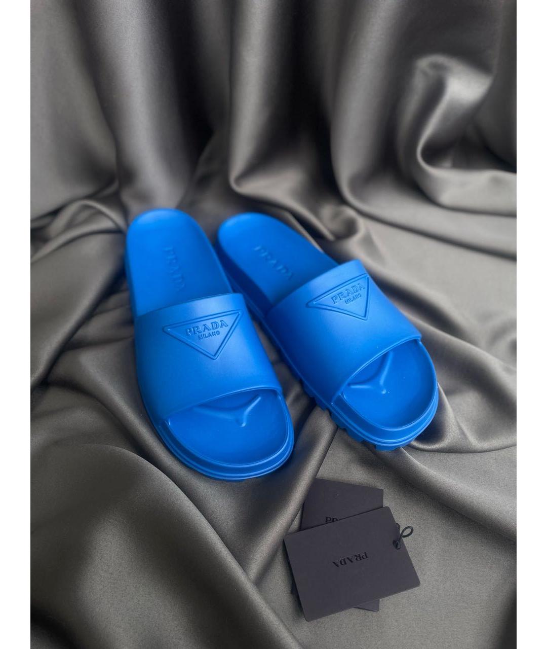 PRADA Синие резиновые шлепанцы, фото 6