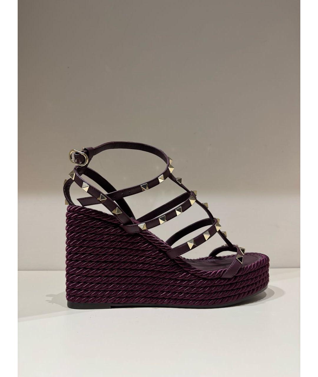 VALENTINO Бордовые кожаные босоножки, фото 6