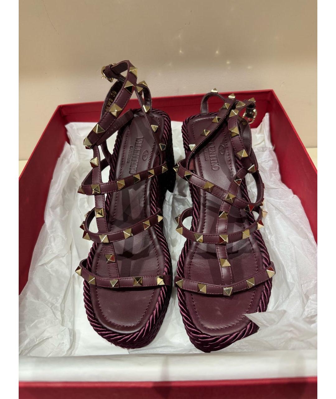 VALENTINO Бордовые кожаные босоножки, фото 2