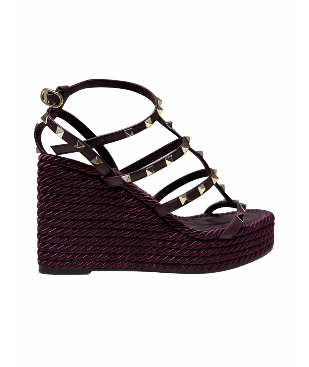 VALENTINO Бордовые кожаные босоножки, фото 1