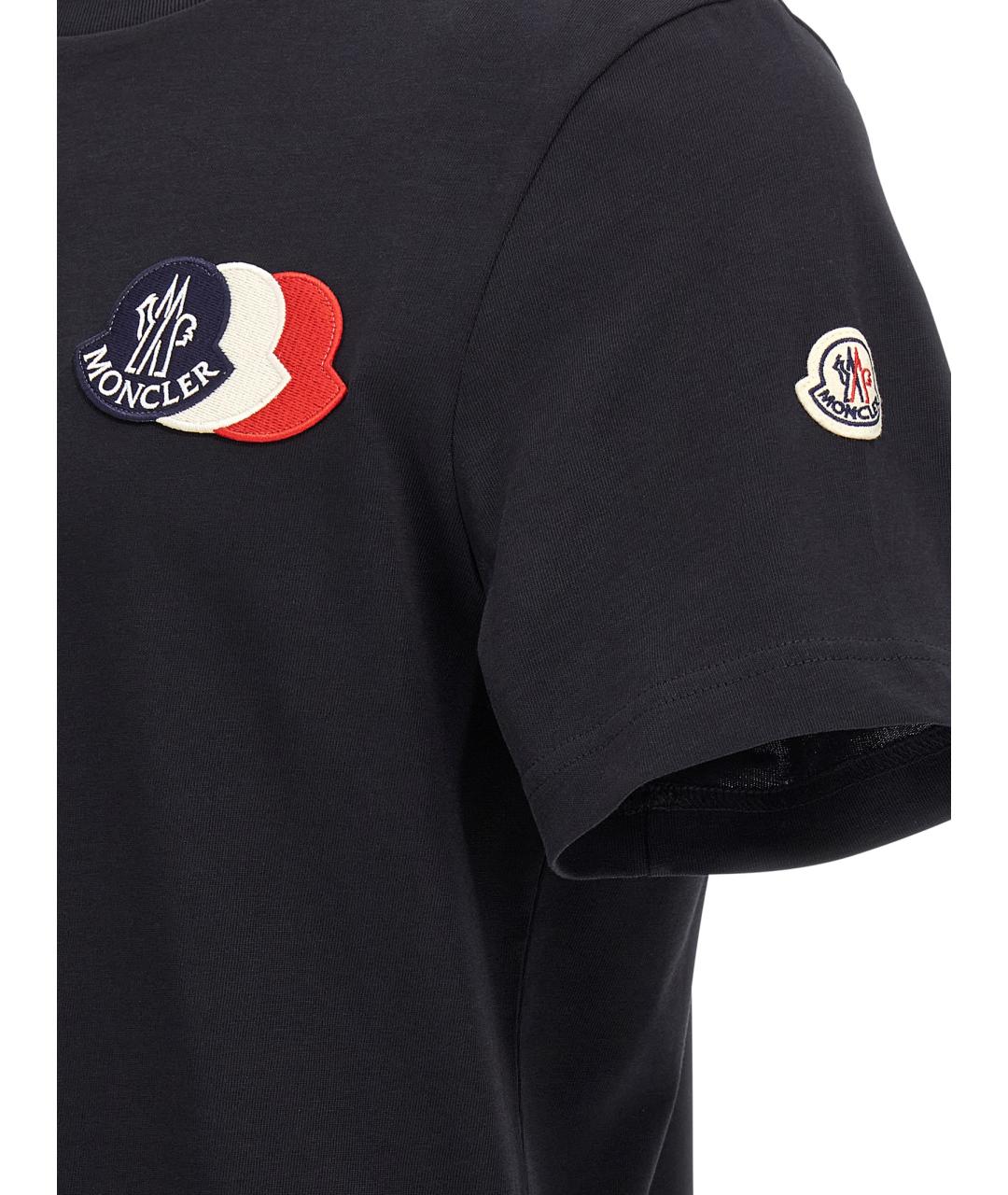 MONCLER Темно-синяя хлопковая футболка, фото 4