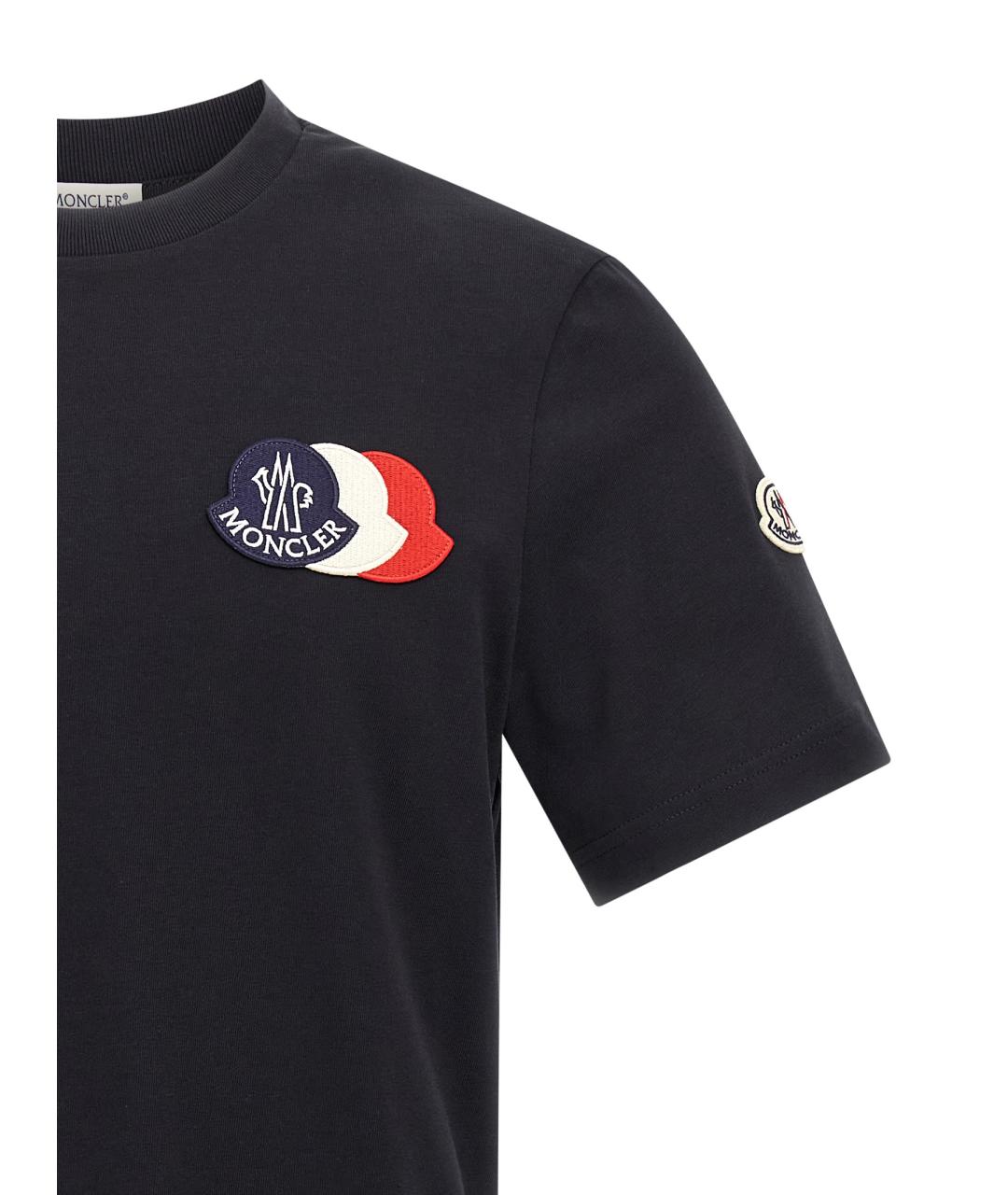 MONCLER Темно-синяя хлопковая футболка, фото 3