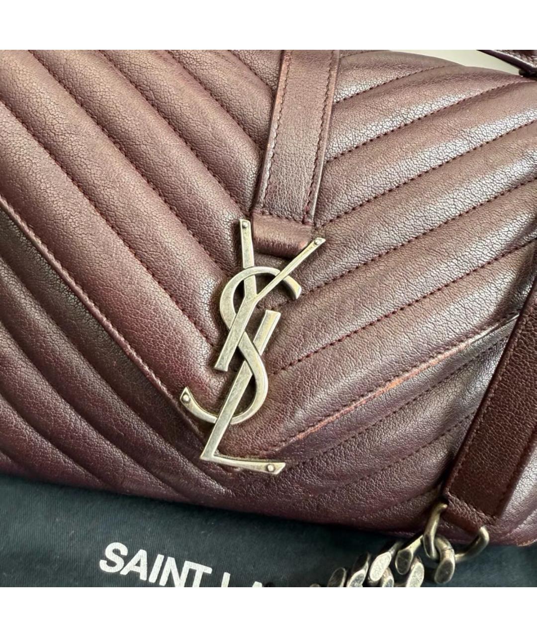 SAINT LAURENT Бордовая кожаная сумка с короткими ручками, фото 3