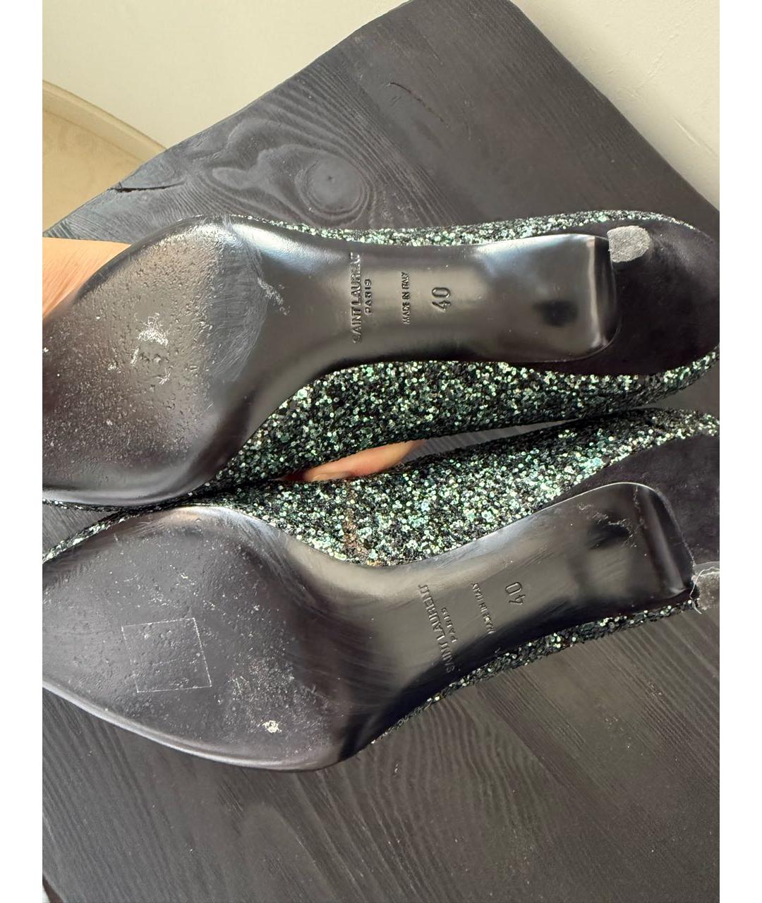 SAINT LAURENT Зеленые кожаные туфли, фото 7