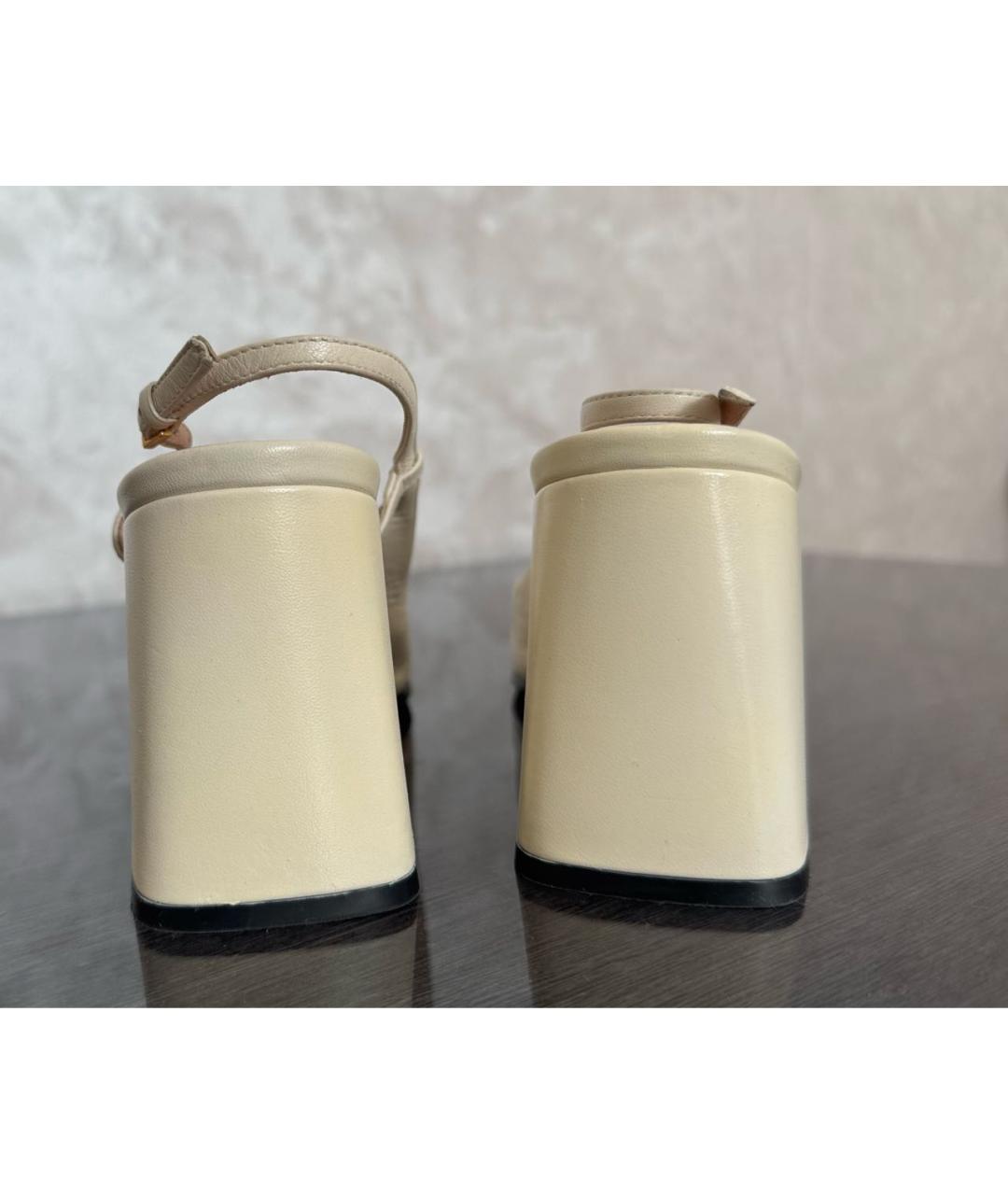 GUCCI Бежевые кожаные босоножки, фото 3