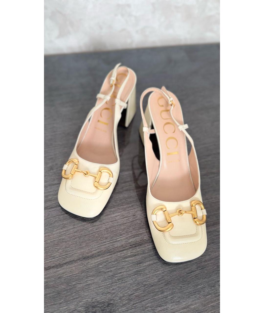 GUCCI Бежевые кожаные босоножки, фото 4