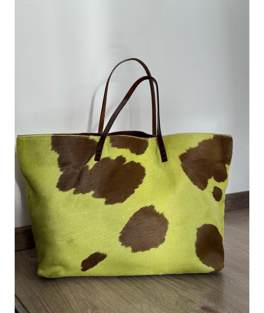 FENDI Салатовая меховая сумка тоут, фото 3