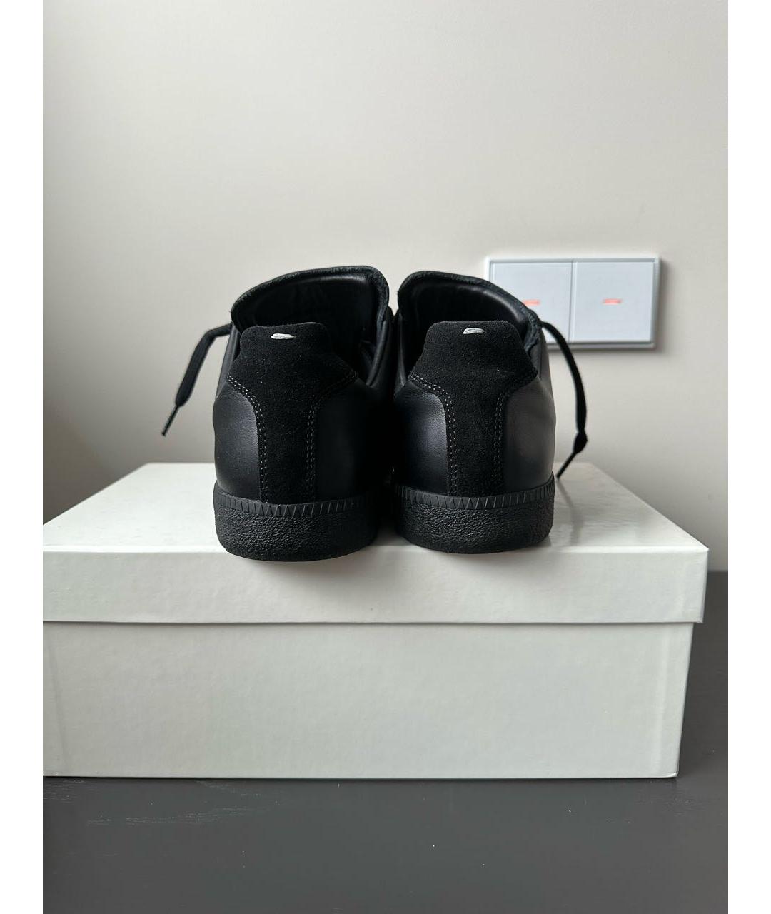MAISON MARGIELA Черные кожаные низкие кроссовки / кеды, фото 3