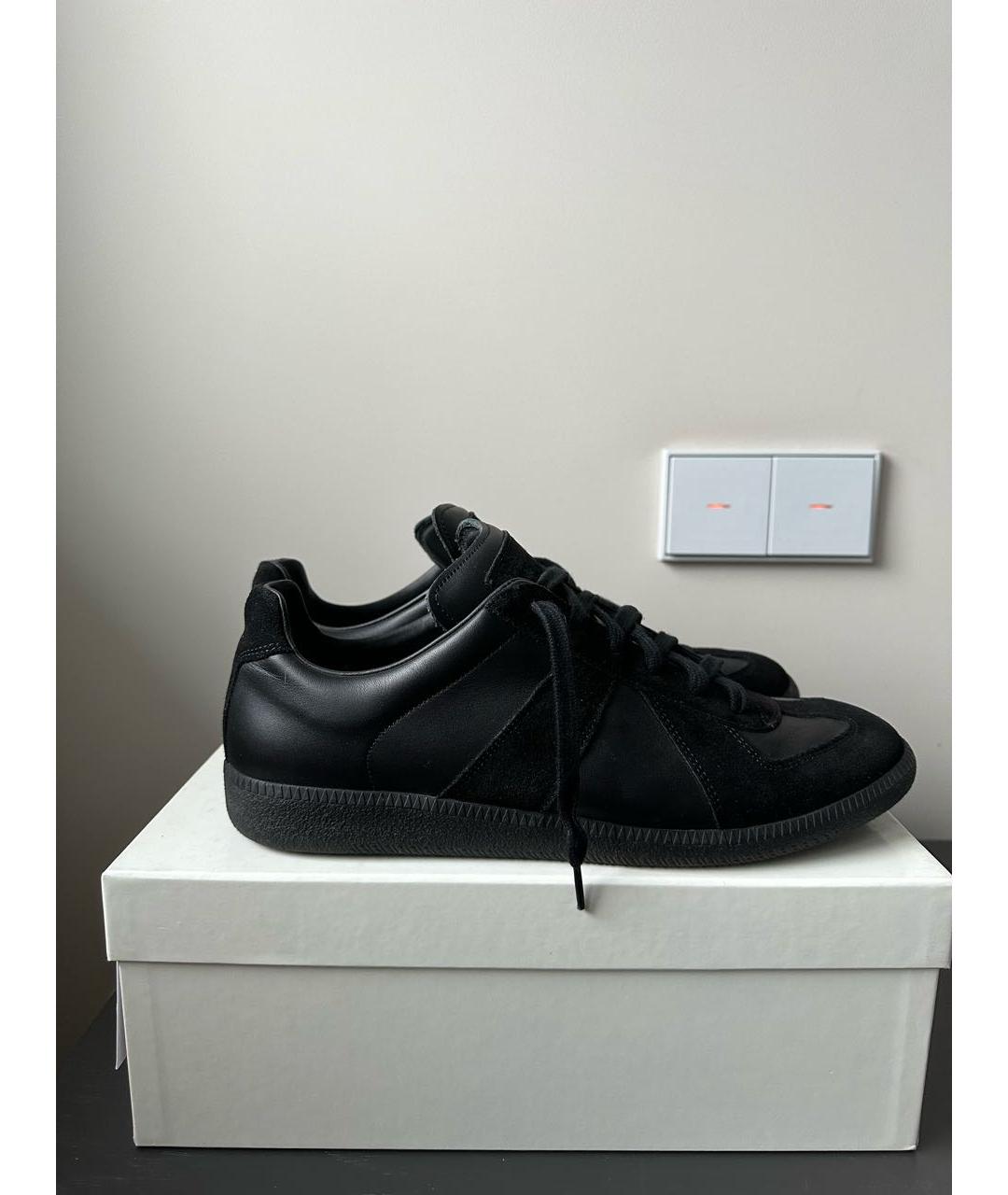MAISON MARGIELA Черные кожаные низкие кроссовки / кеды, фото 2