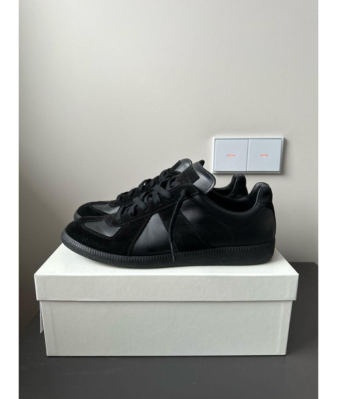 MAISON MARGIELA Черные кожаные низкие кроссовки / кеды, фото 4
