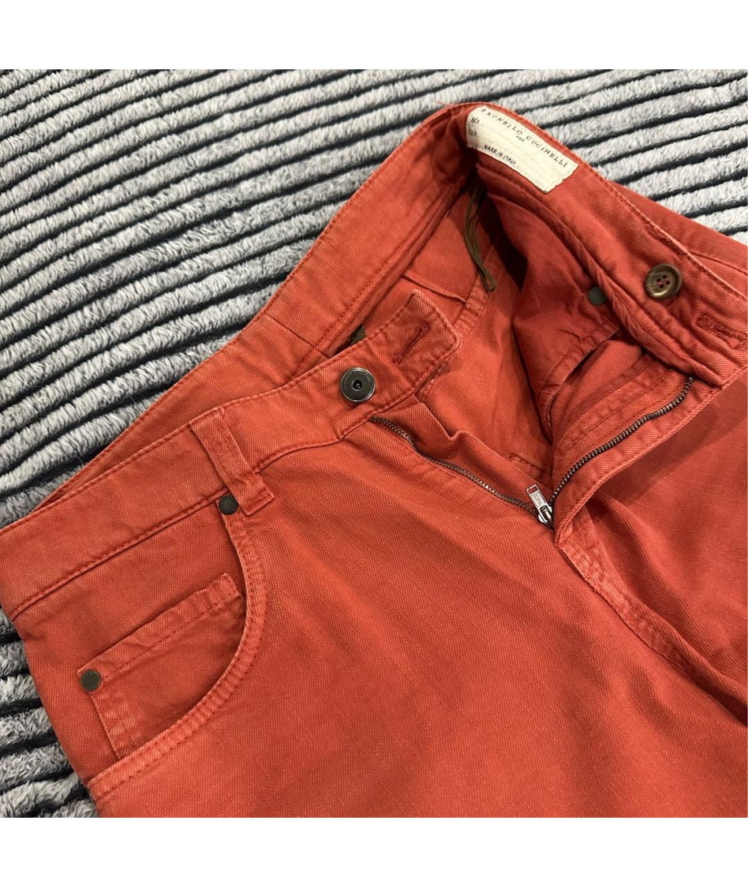 BRUNELLO CUCINELLI Оранжевое хлопковые брюки узкие, фото 3