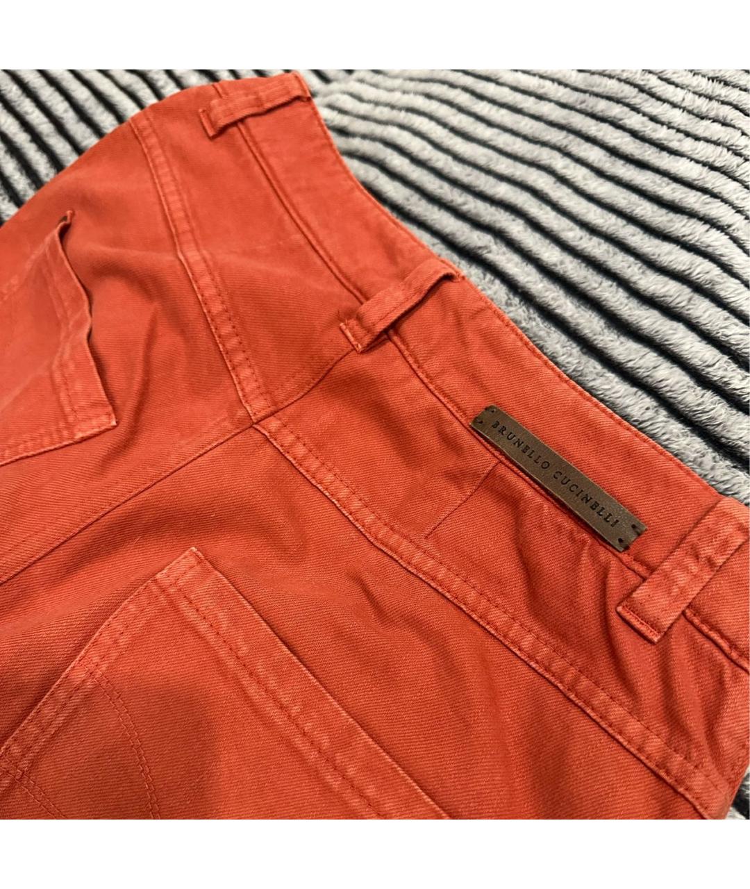 BRUNELLO CUCINELLI Оранжевое хлопковые брюки узкие, фото 4