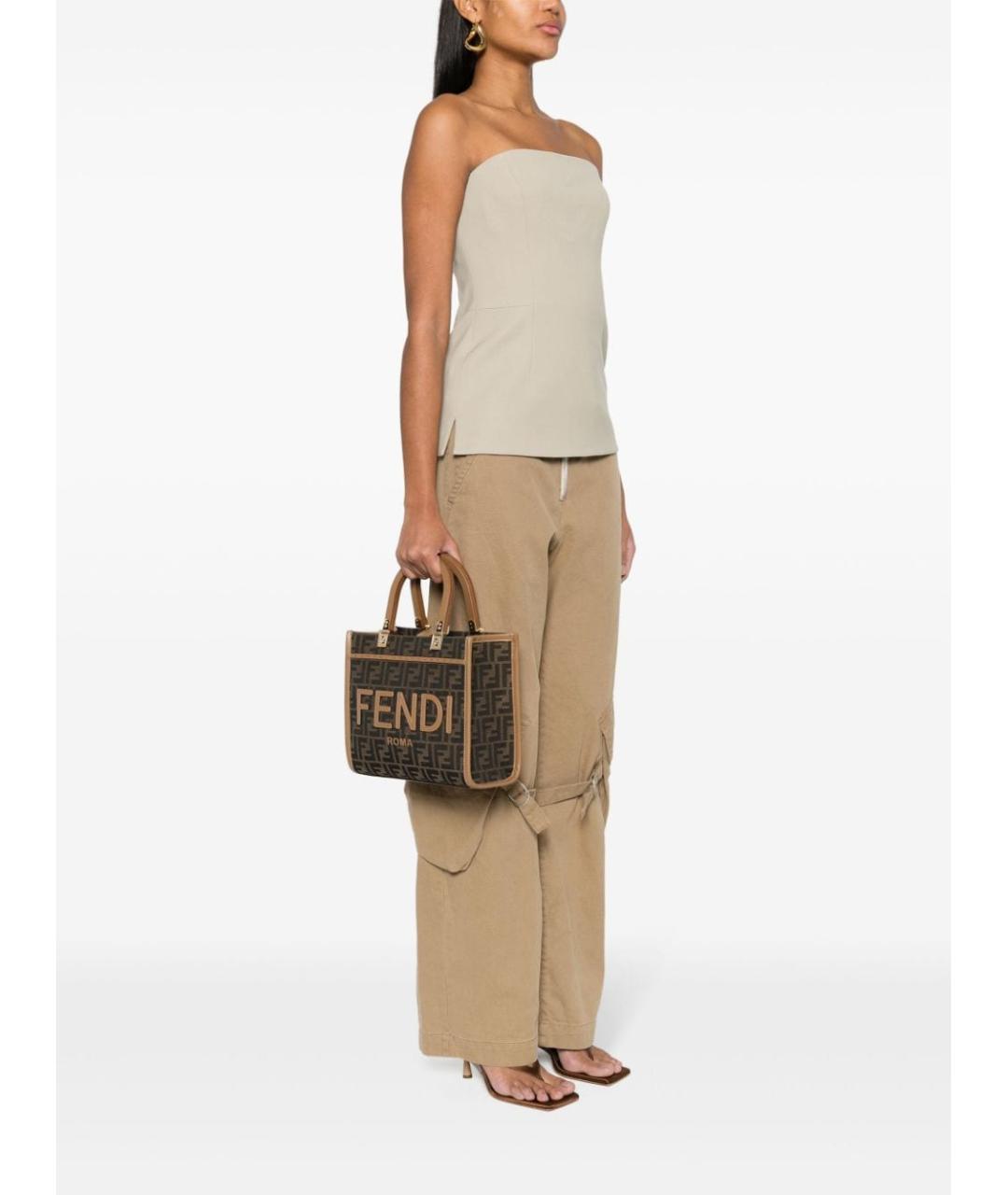 FENDI Коричневая тканевая сумка тоут, фото 2
