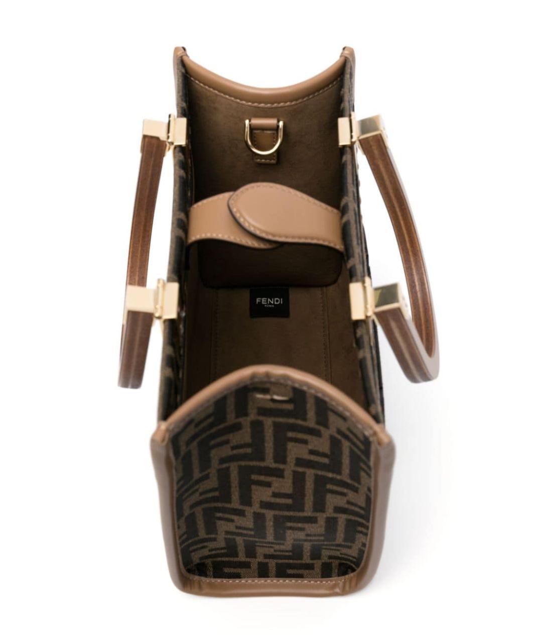 FENDI Коричневая тканевая сумка тоут, фото 3