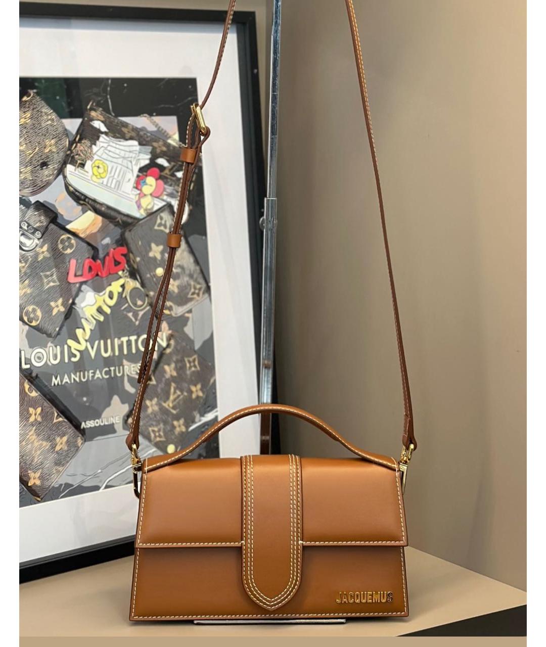 JACQUEMUS Оранжевая кожаная сумка с короткими ручками, фото 2