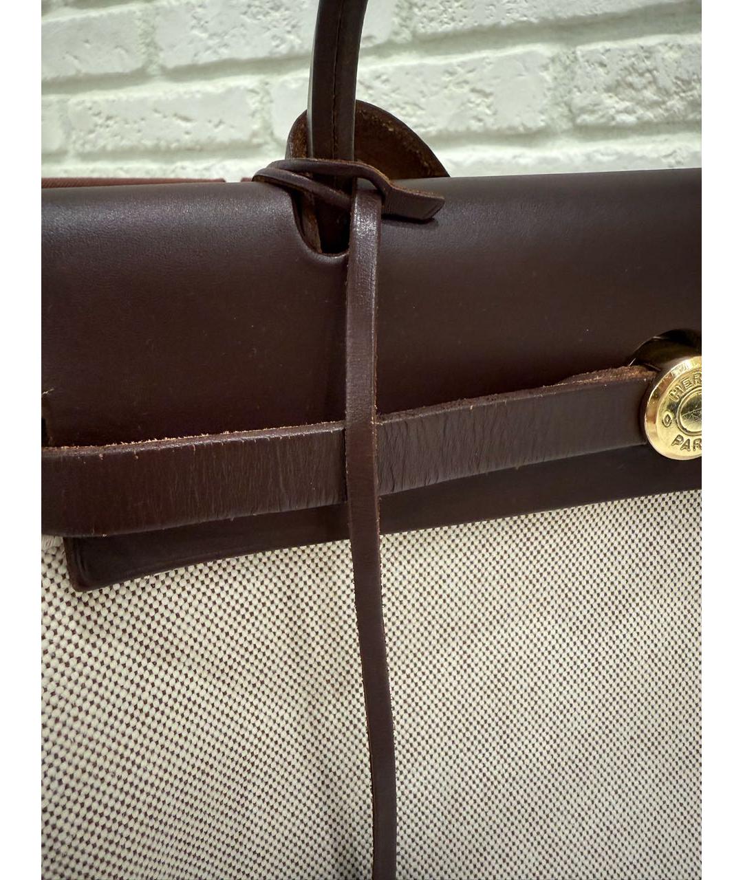 HERMES Бежевая тканевая сумка тоут, фото 3