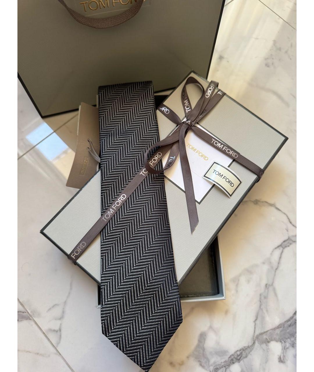 TOM FORD Серый шелковый галстук, фото 3