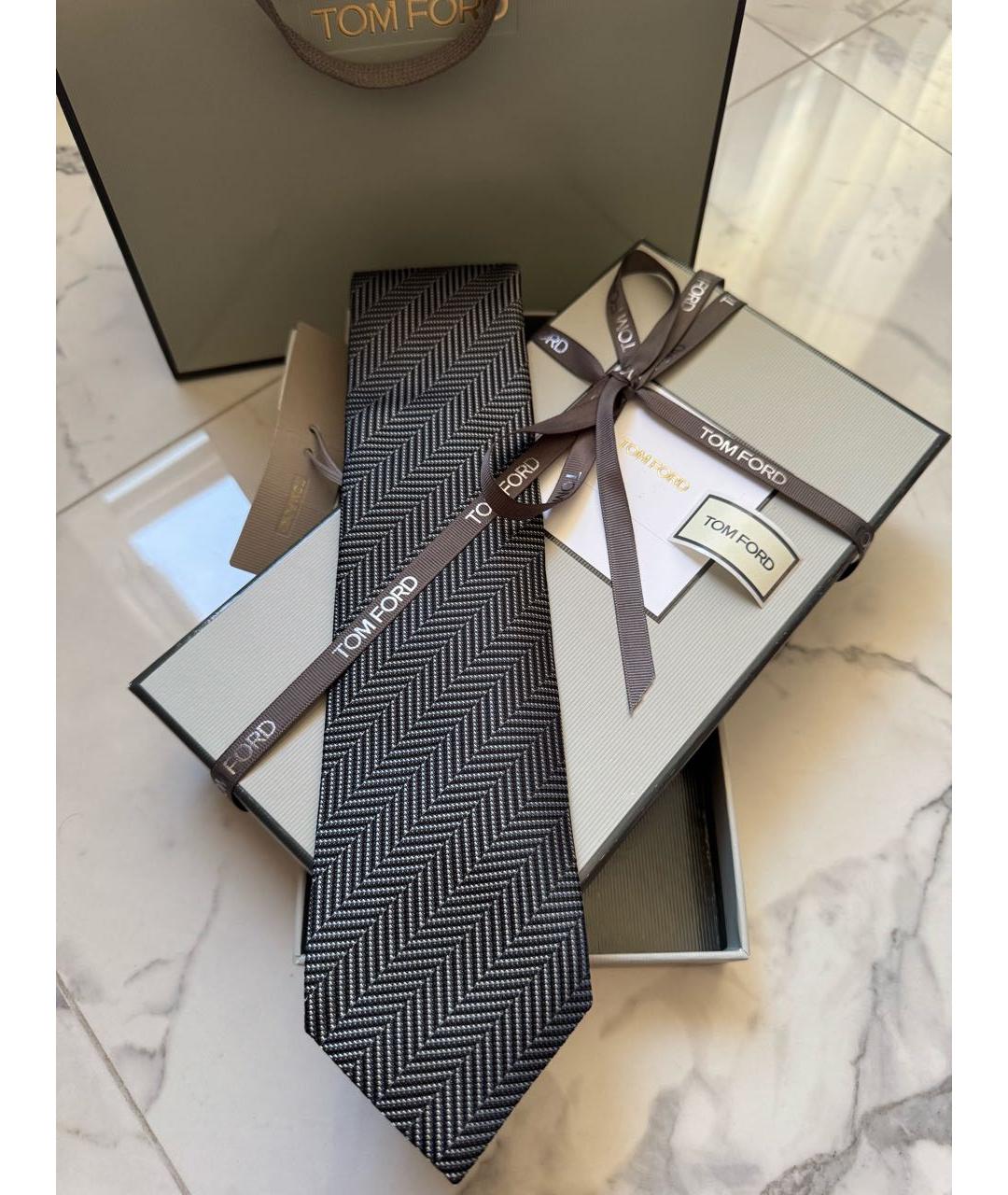 TOM FORD Серый шелковый галстук, фото 2