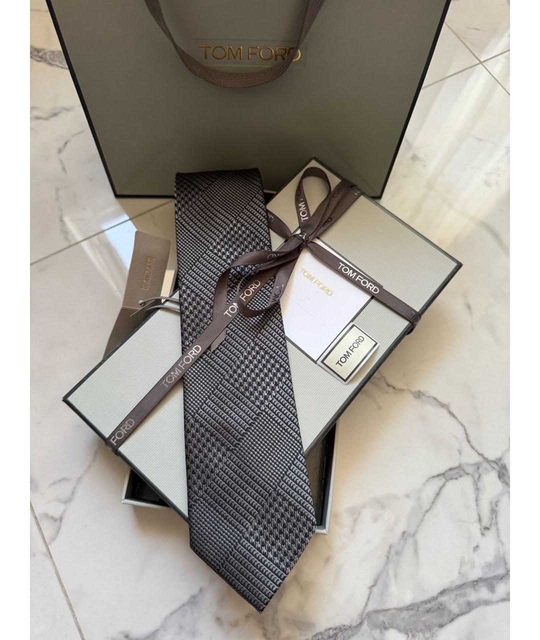 TOM FORD Серый шелковый галстук, фото 4
