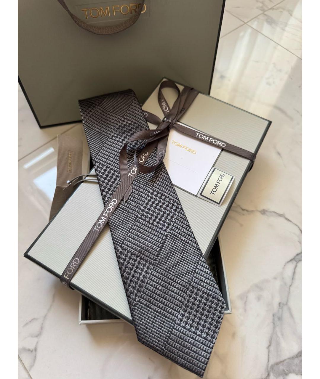 TOM FORD Серый шелковый галстук, фото 2