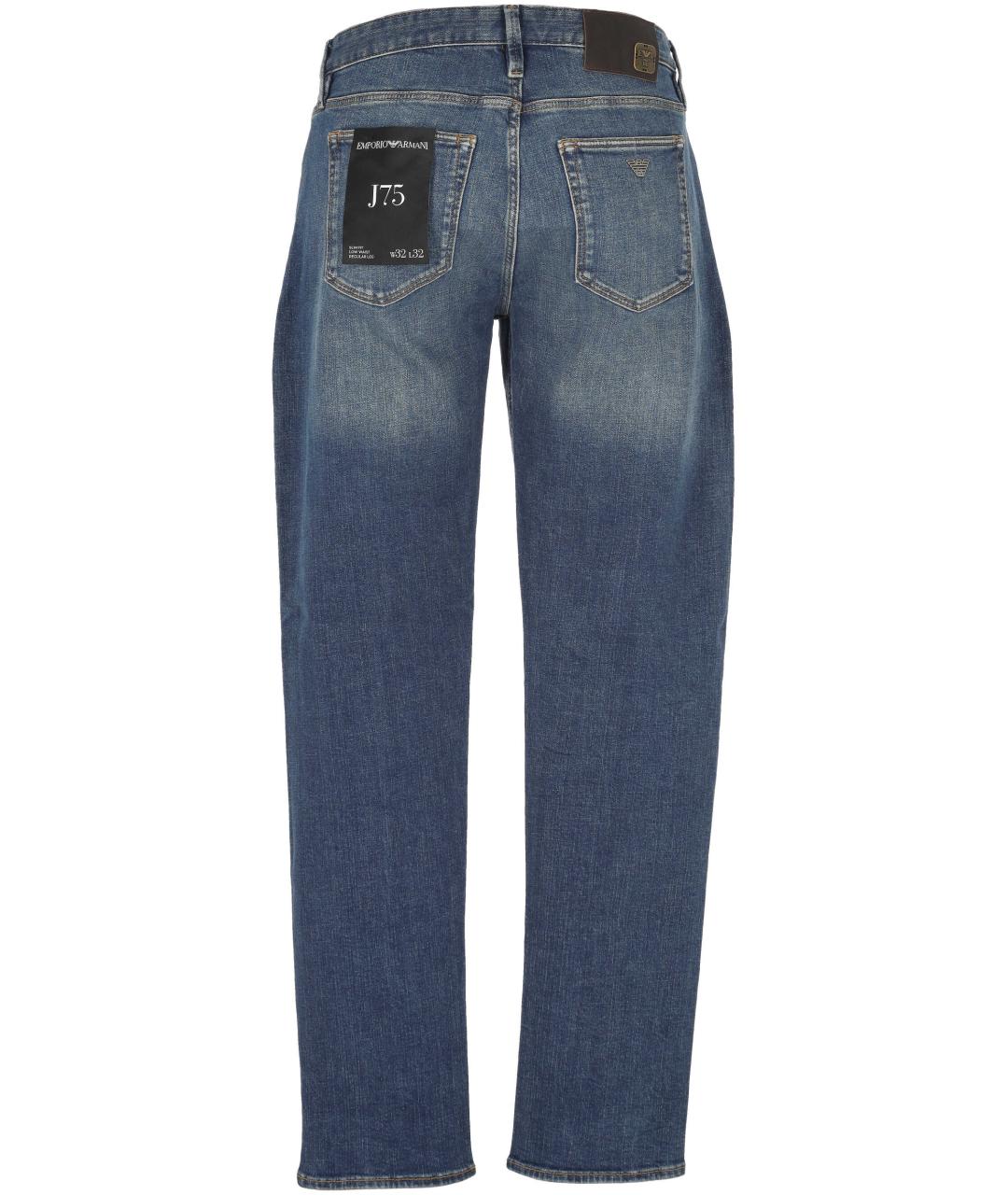 EMPORIO ARMANI Синие хлопковые прямые джинсы, фото 3