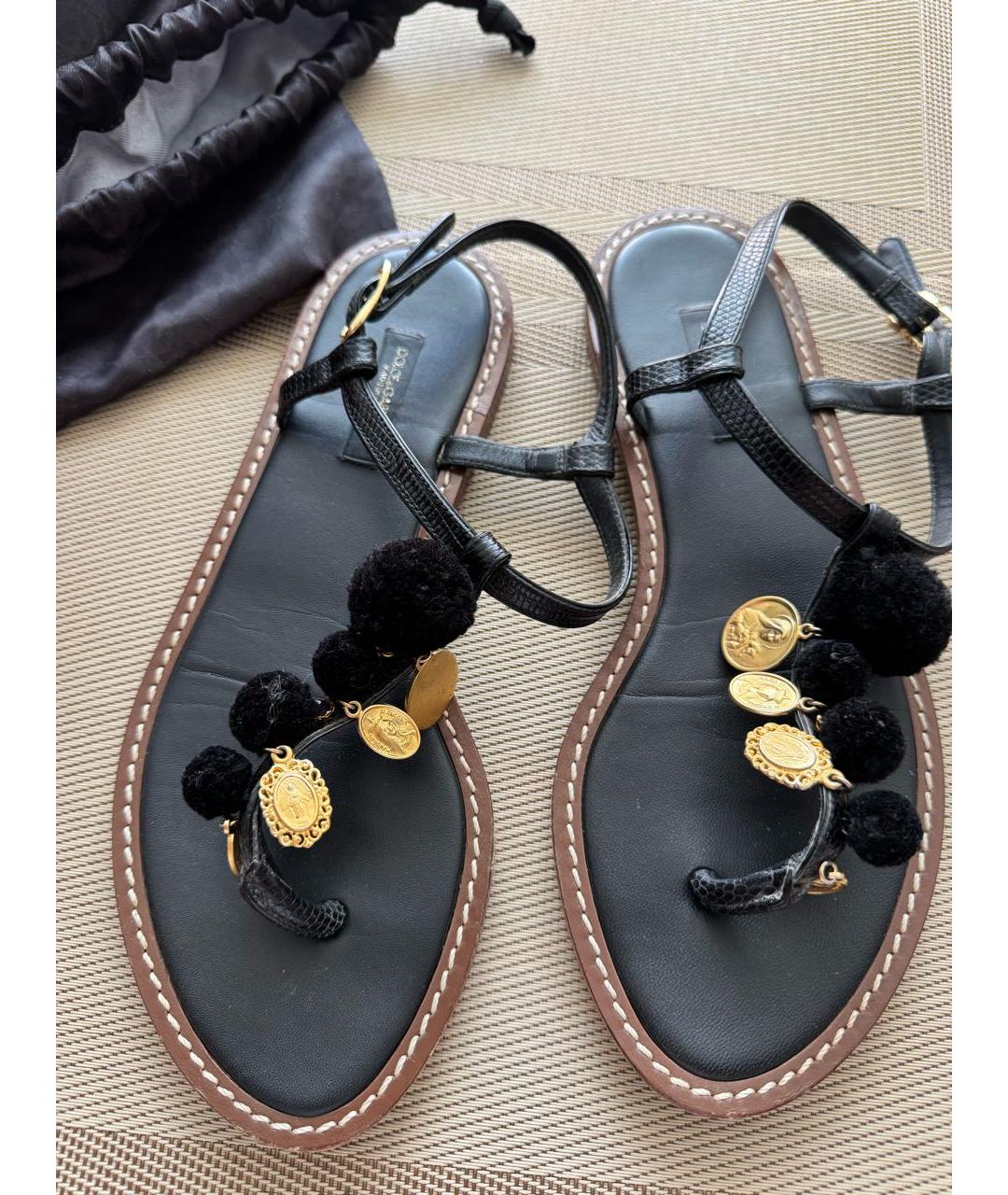 DOLCE&GABBANA Черные кожаные сандалии, фото 2