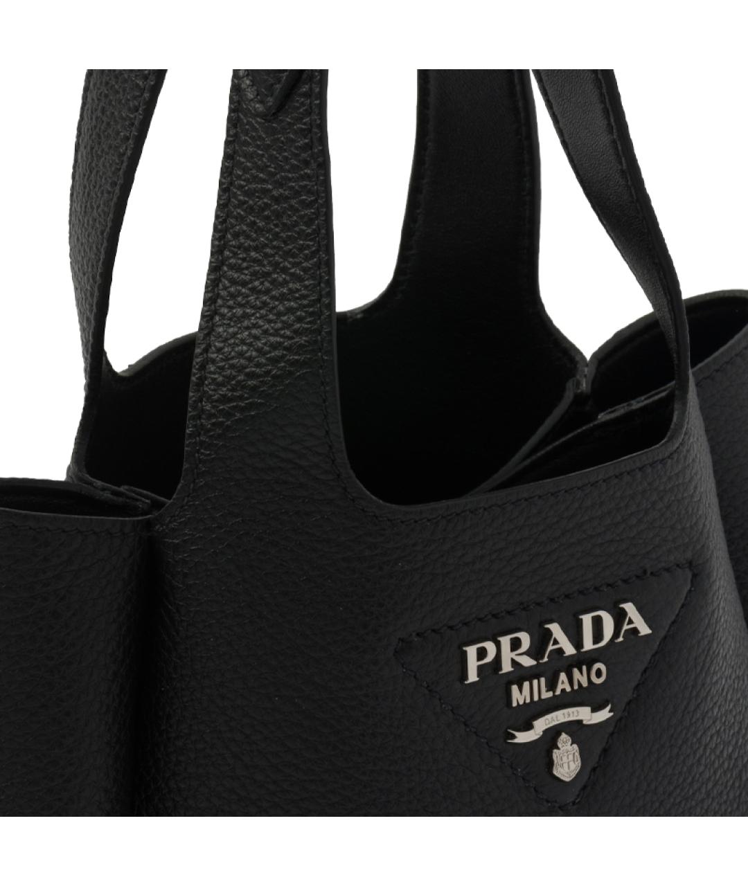 PRADA Черная кожаная сумка с короткими ручками, фото 4