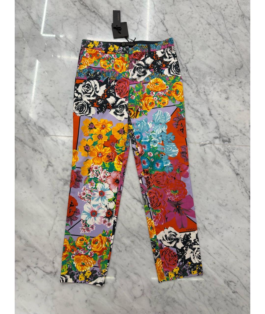 VERSACE Мульти хлопковые прямые брюки, фото 6