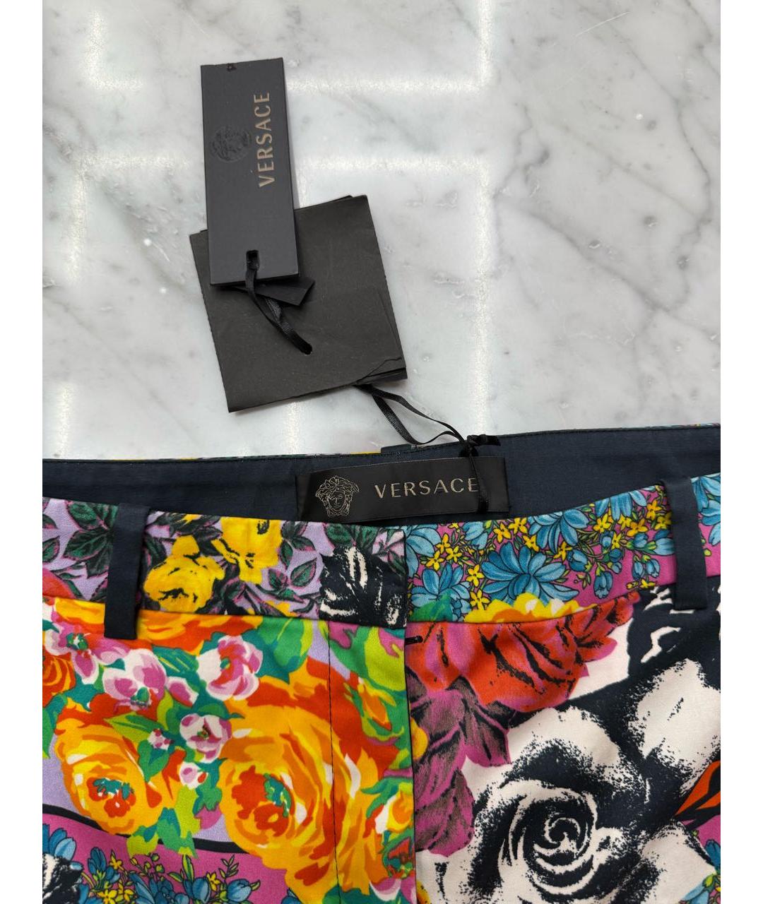 VERSACE Мульти хлопковые прямые брюки, фото 2