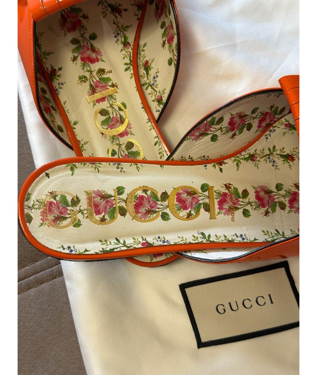 GUCCI Оранжевое сабо из лакированной кожи, фото 5