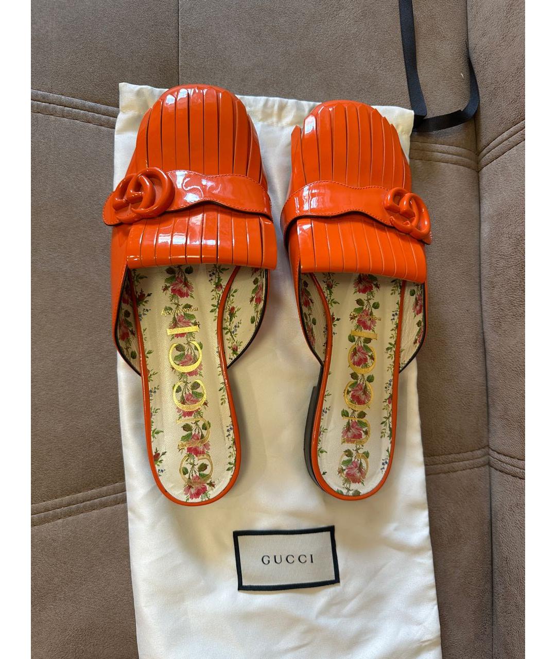 GUCCI Оранжевое сабо из лакированной кожи, фото 2