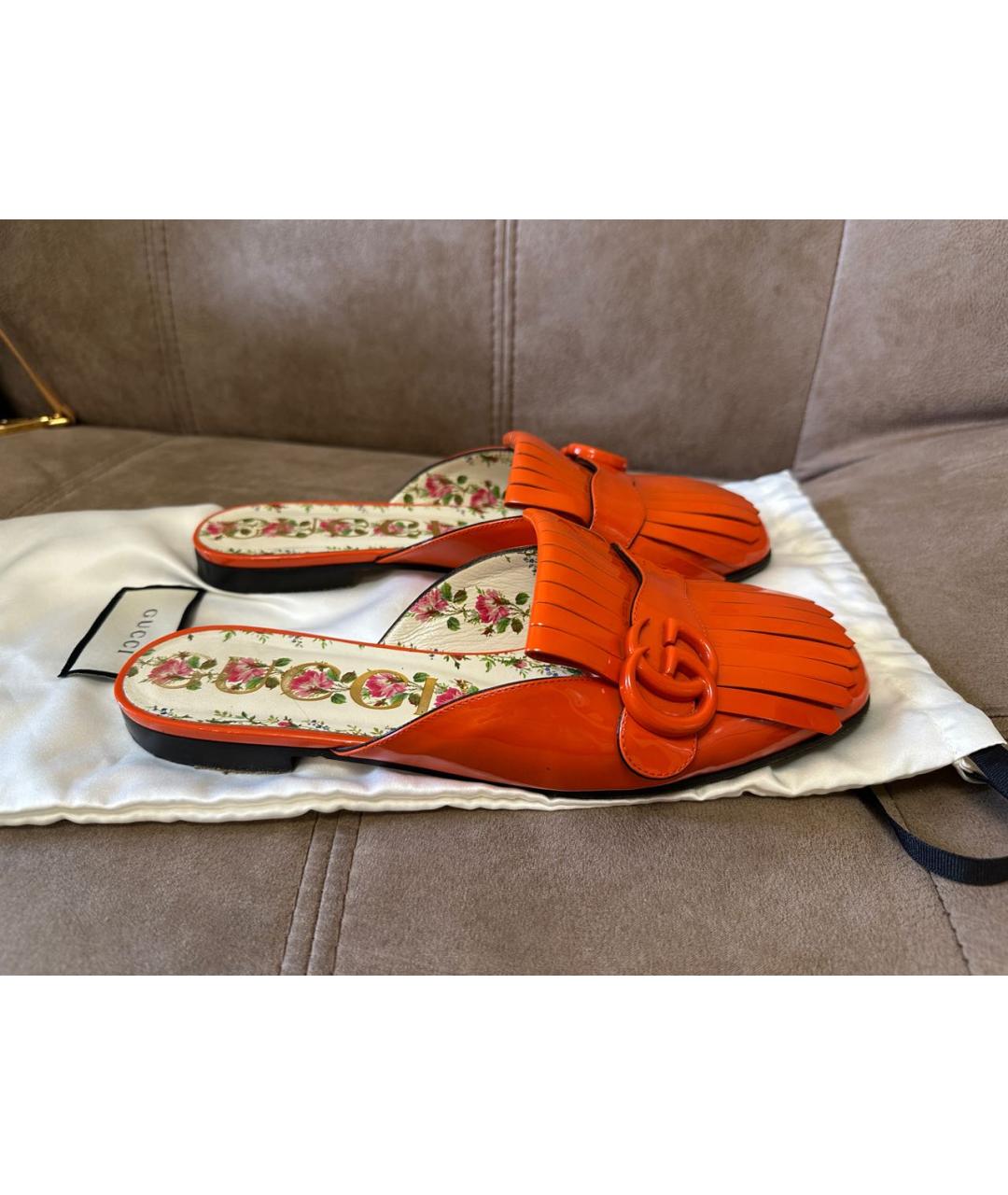 GUCCI Оранжевое сабо из лакированной кожи, фото 9