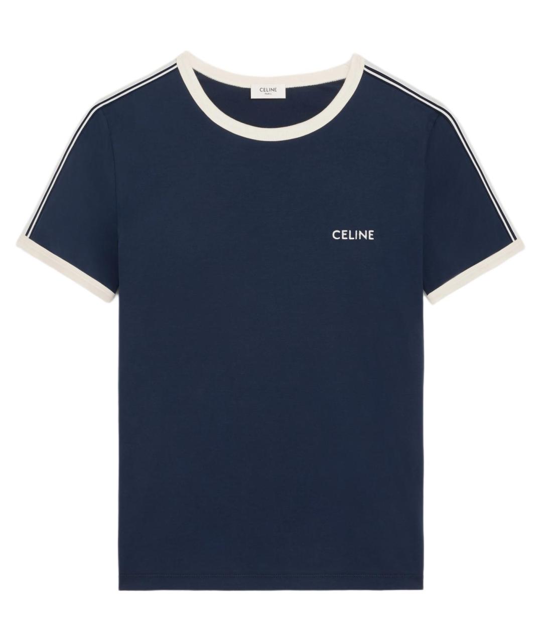 CELINE Темно-синяя хлопковая футболка, фото 1