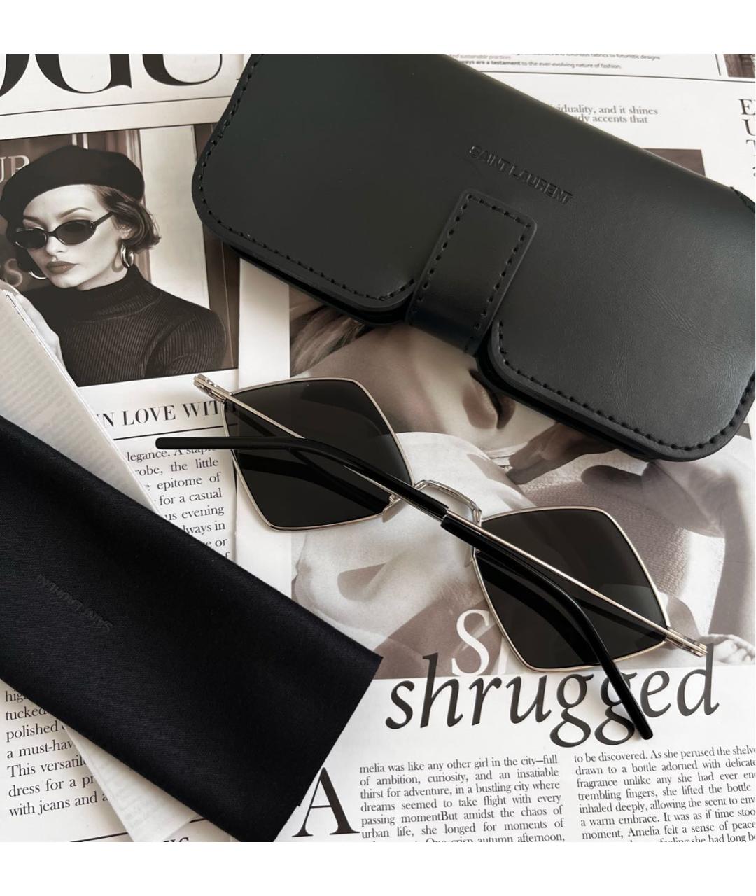 SAINT LAURENT Черные металлические солнцезащитные очки, фото 3