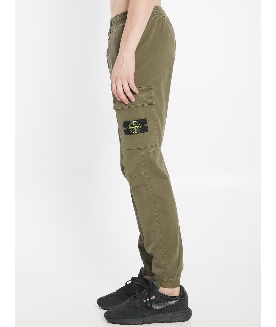 STONE ISLAND Зеленые хлопковые повседневные брюки, фото 3