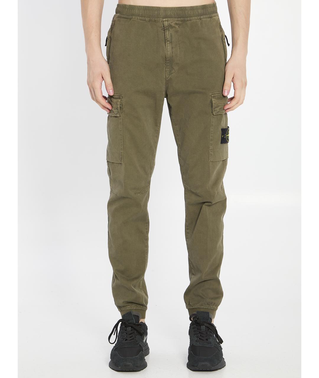 STONE ISLAND Зеленые хлопковые повседневные брюки, фото 2