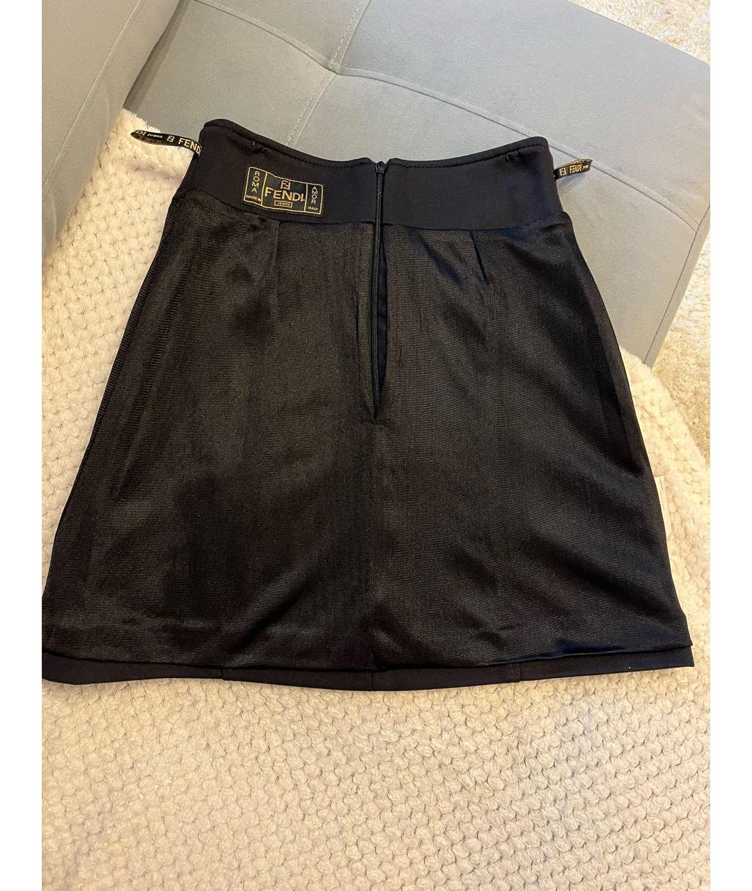 FENDI Черная полиэстеровая юбка мини, фото 6