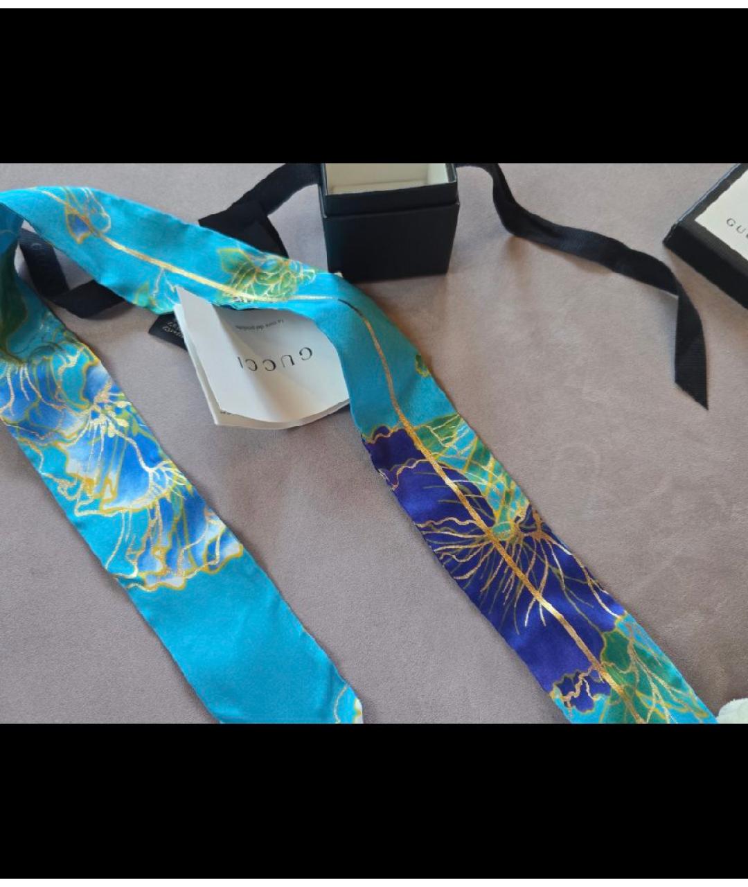 GUCCI Бирюзовый шелковый шарф, фото 8