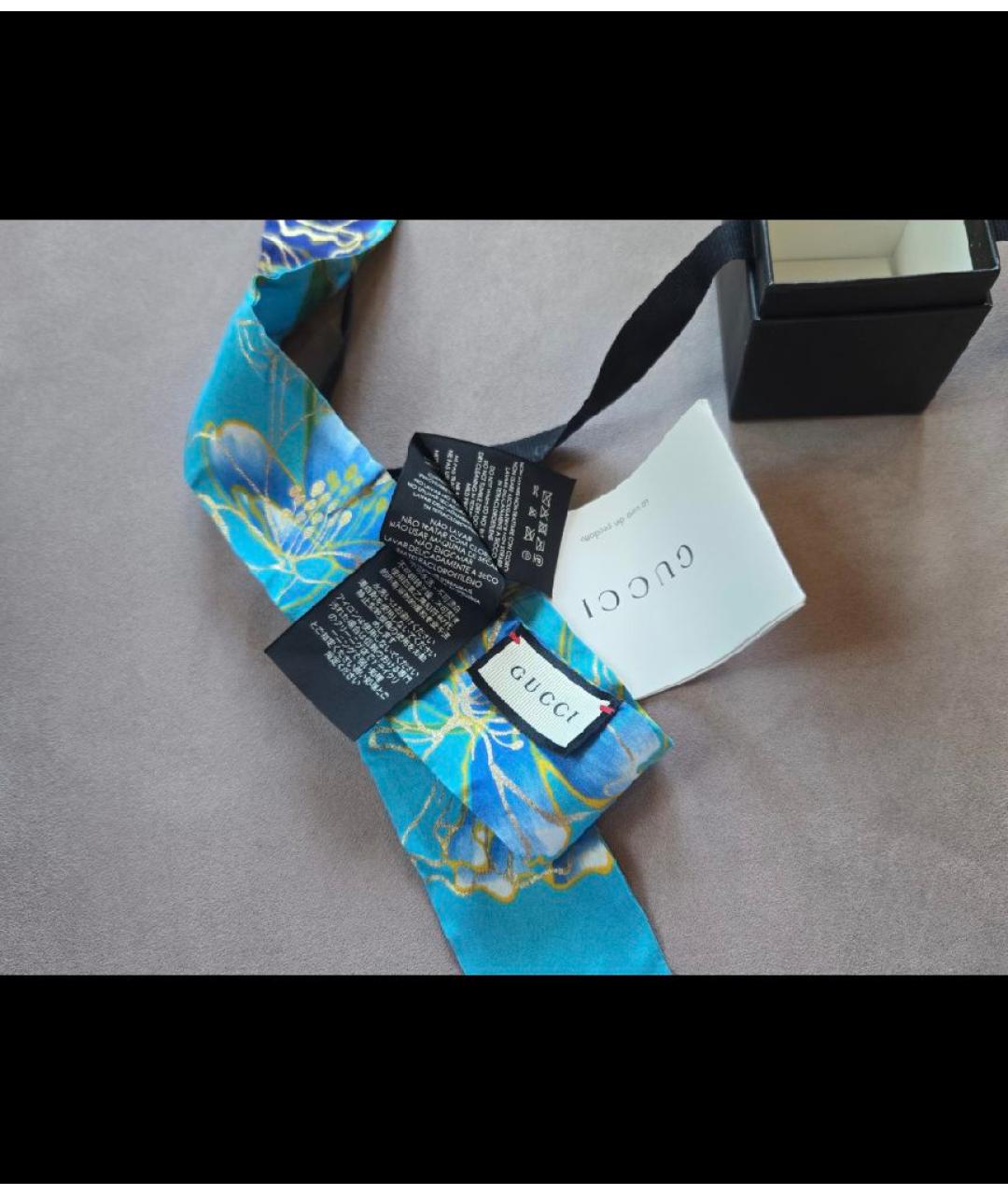 GUCCI Бирюзовый шелковый шарф, фото 3