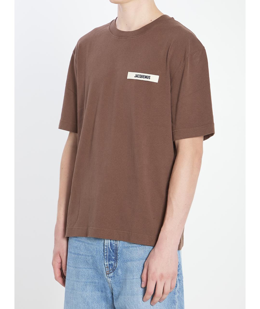 JACQUEMUS Коричневая хлопковая футболка, фото 2