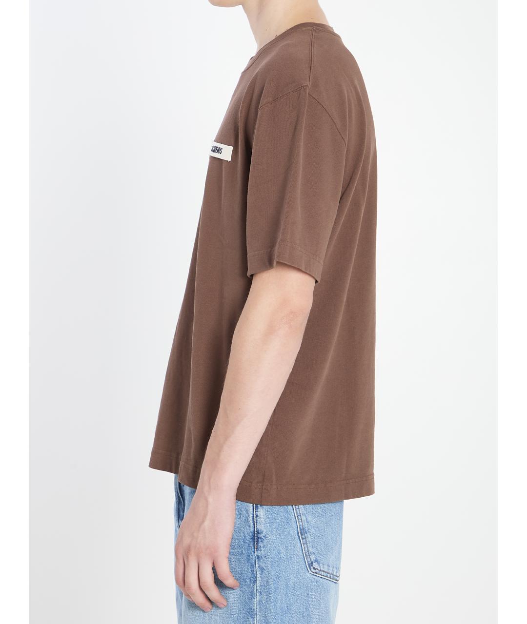 JACQUEMUS Коричневая хлопковая футболка, фото 3
