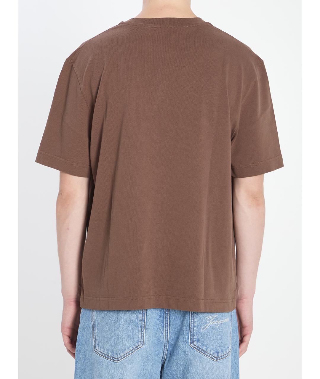 JACQUEMUS Коричневая хлопковая футболка, фото 4