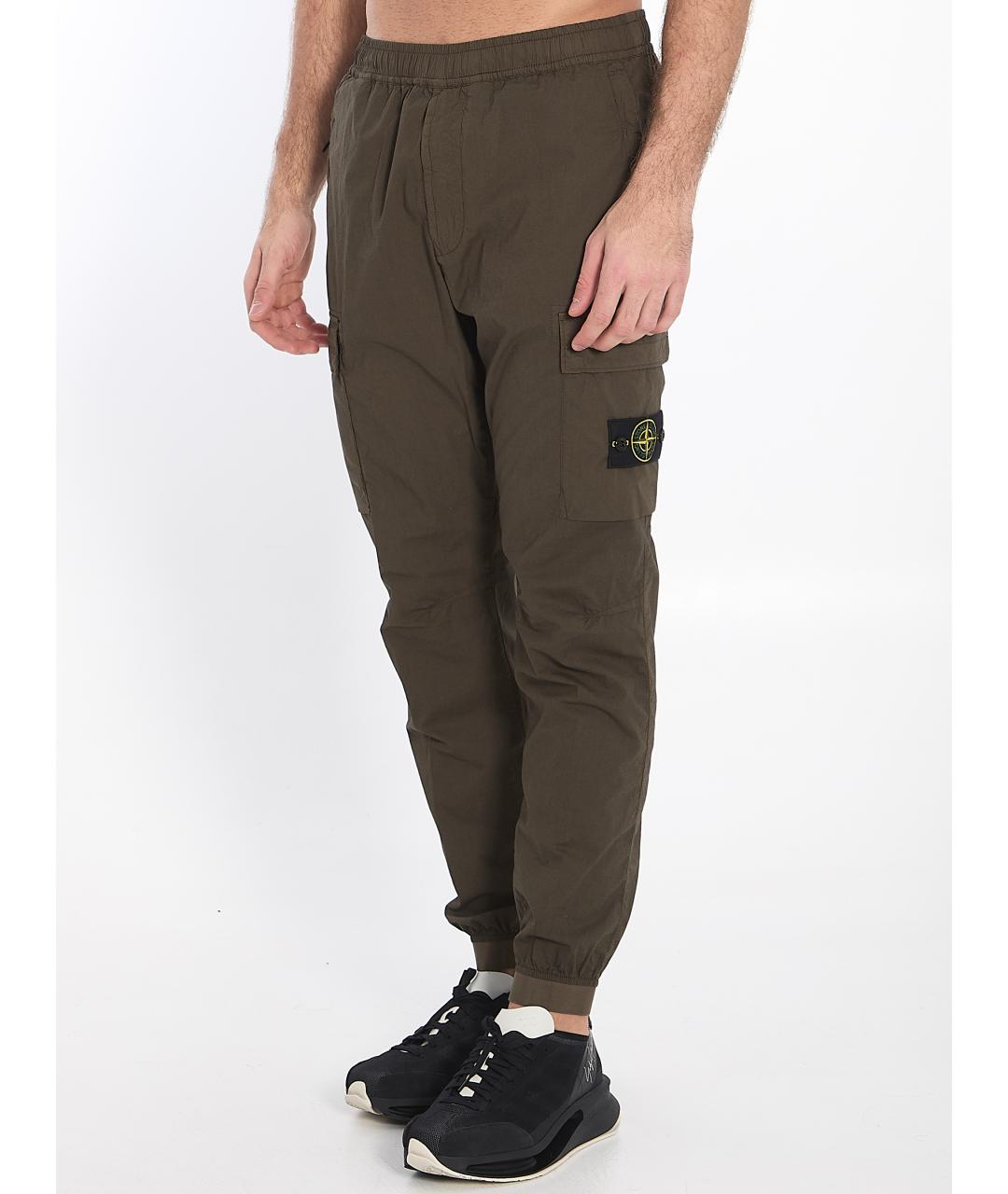 STONE ISLAND Хаки хлопко-эластановые повседневные брюки, фото 3