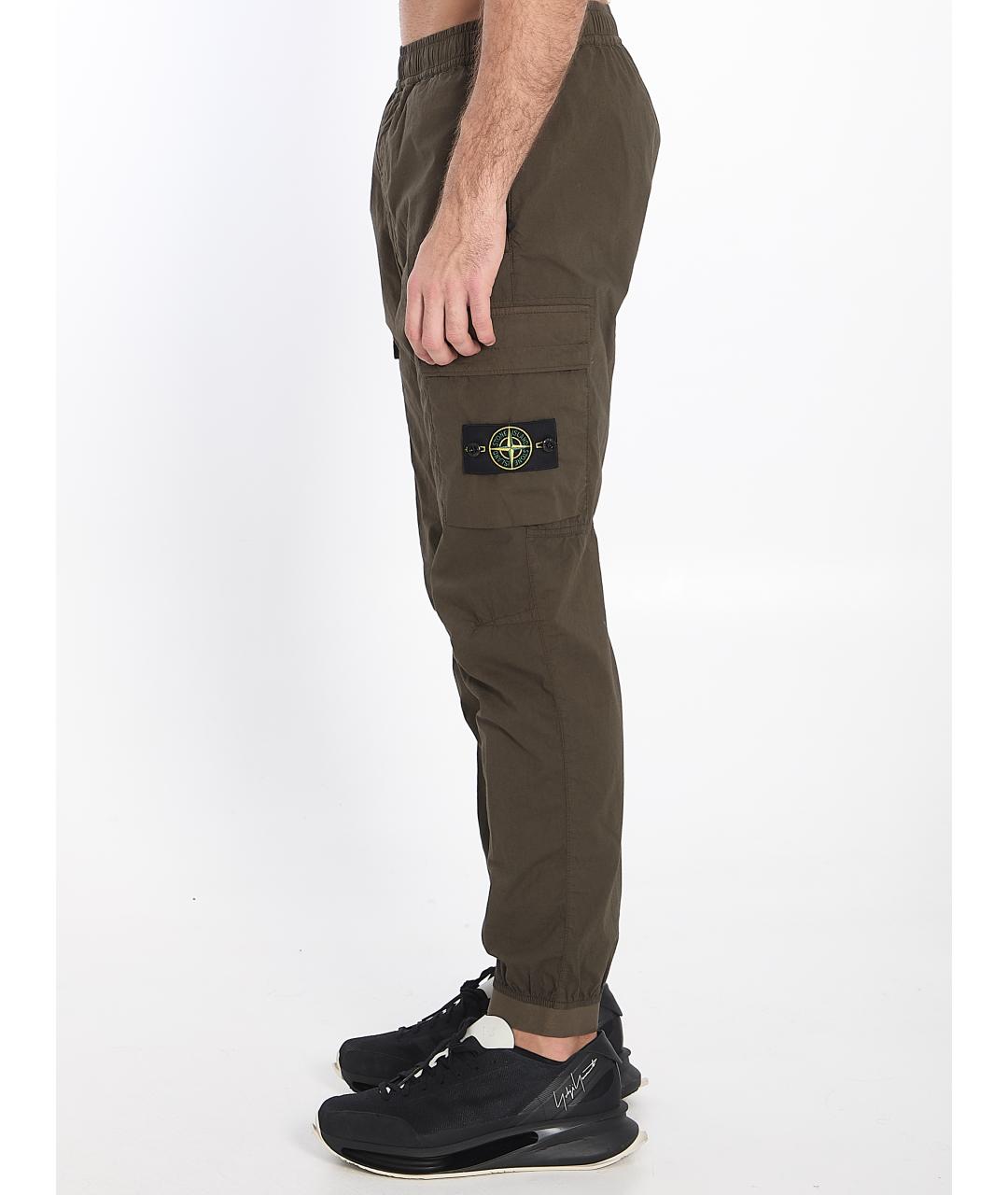 STONE ISLAND Хаки хлопко-эластановые повседневные брюки, фото 4