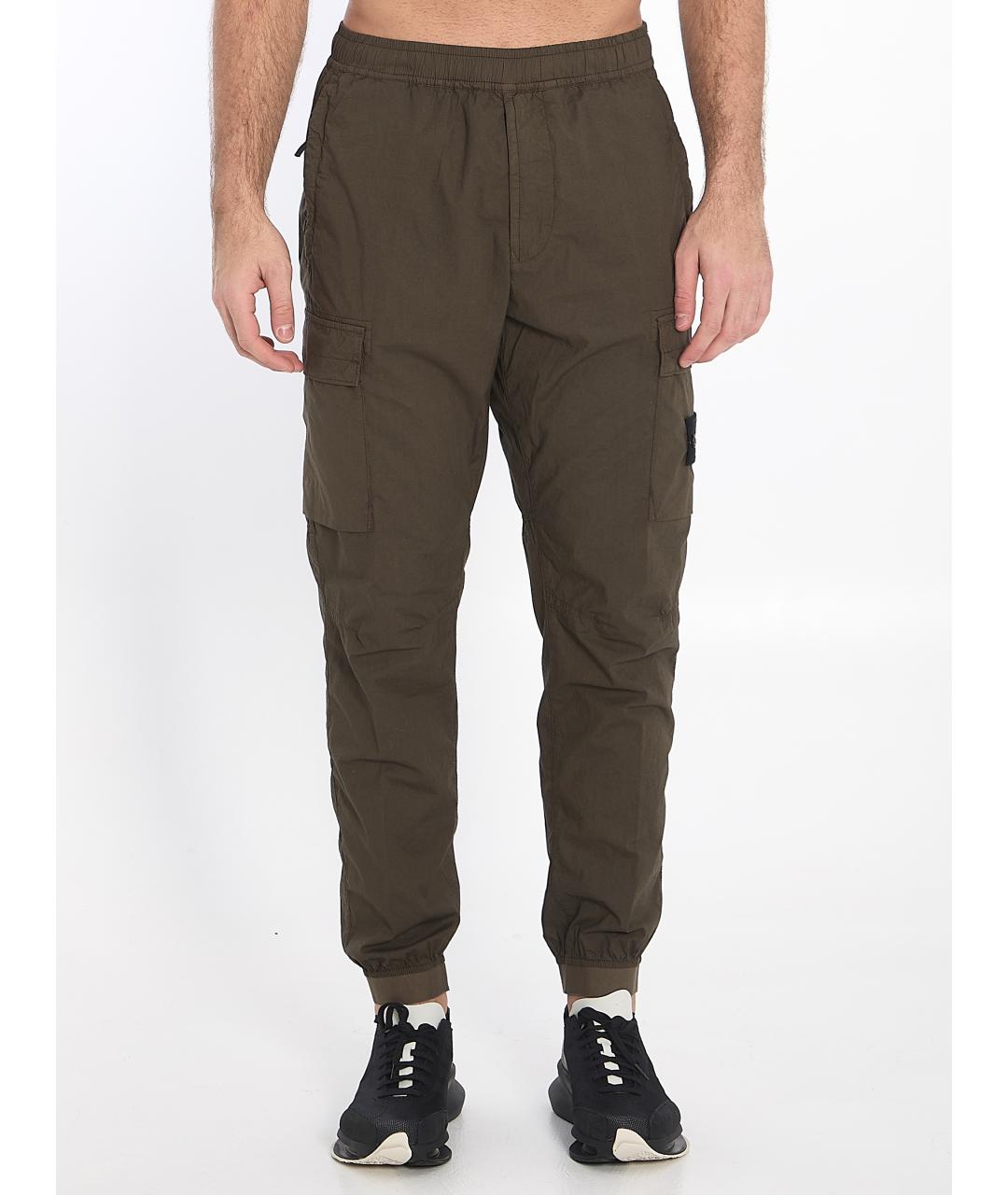 STONE ISLAND Хаки хлопко-эластановые повседневные брюки, фото 2
