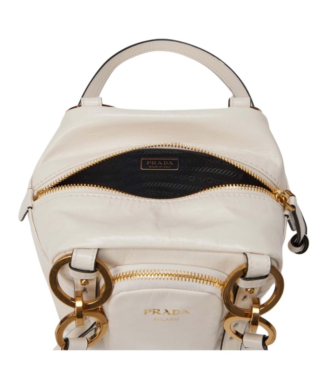 PRADA Белая кожаная сумка с короткими ручками, фото 4