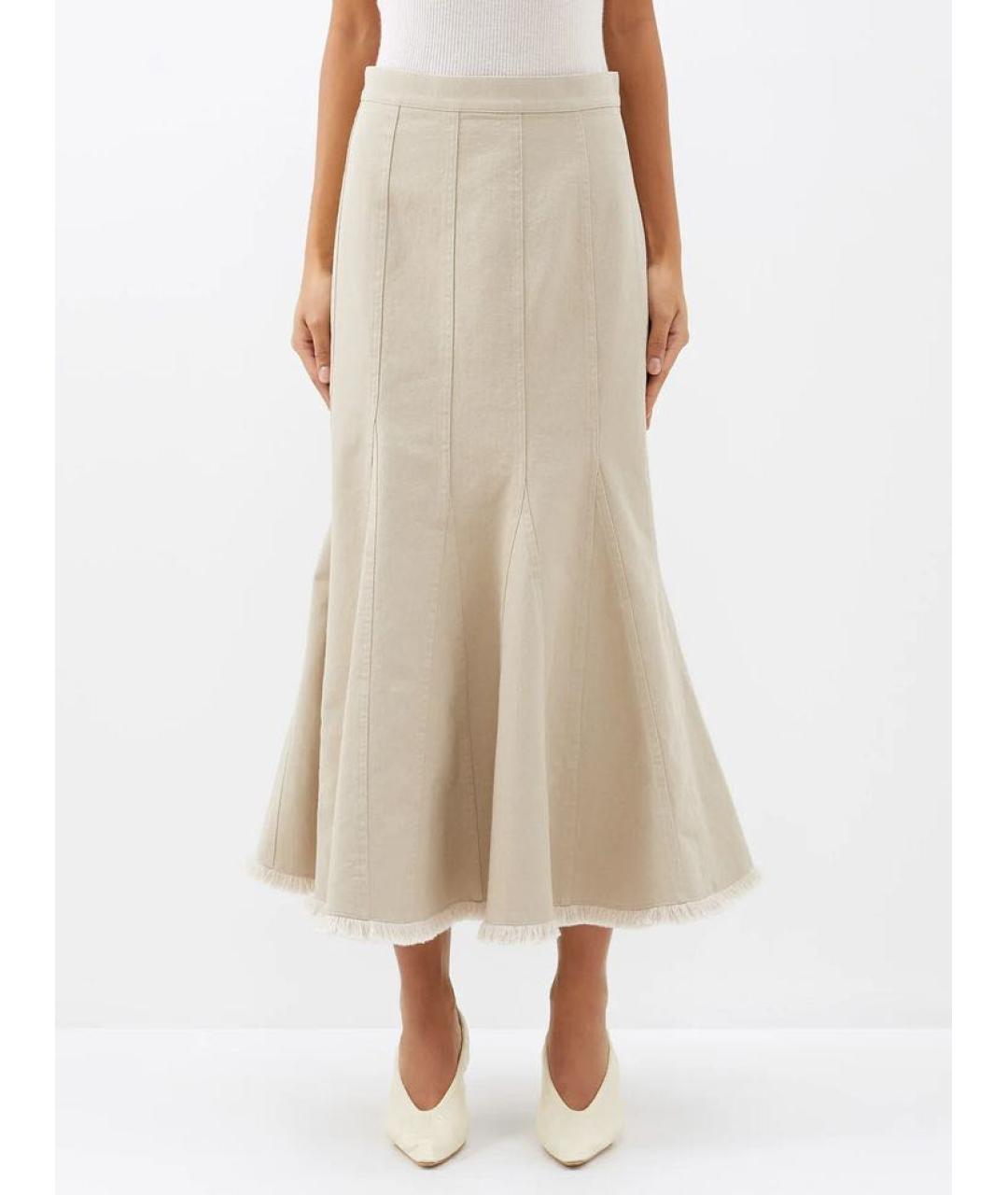 MAX MARA Бежевая хлопковая юбка миди, фото 2