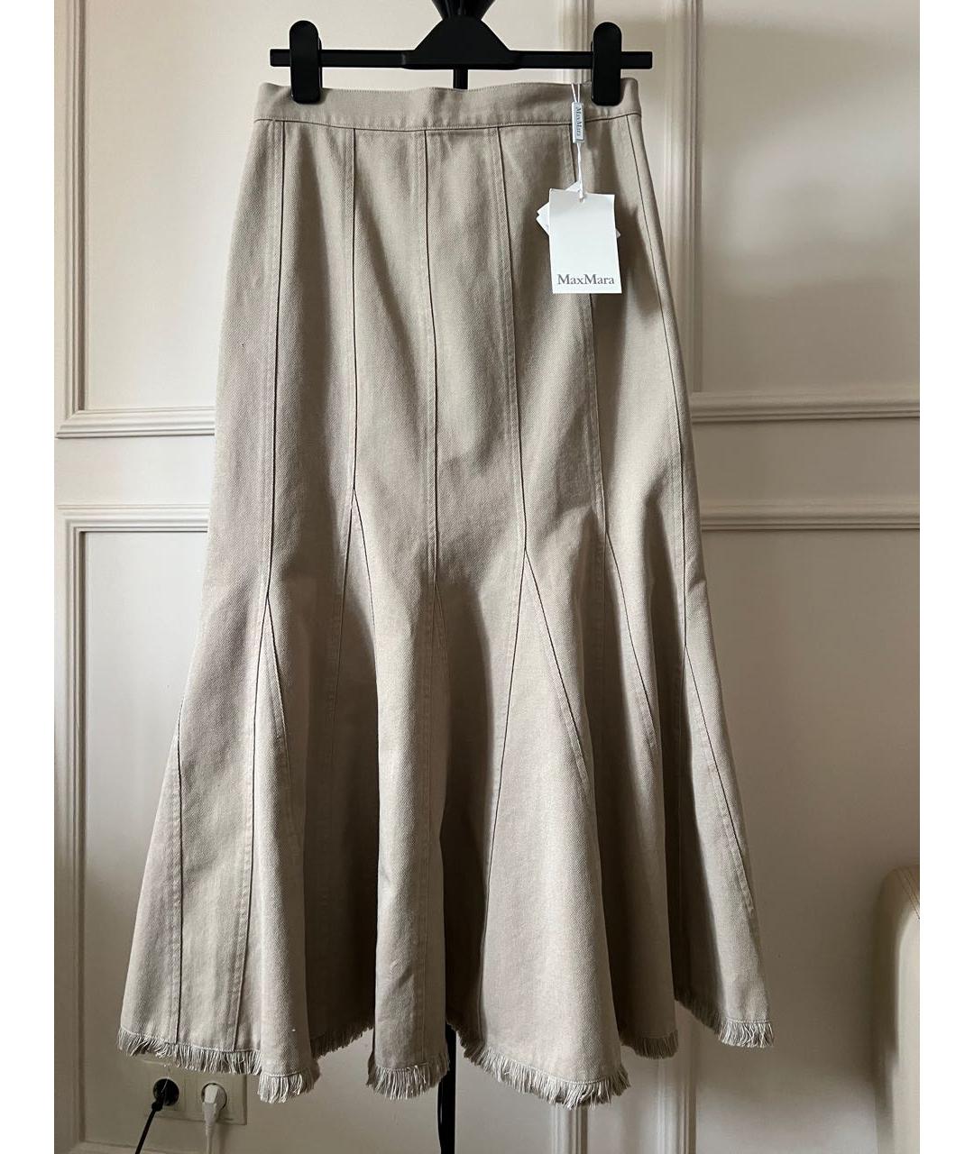 MAX MARA Бежевая хлопковая юбка миди, фото 6