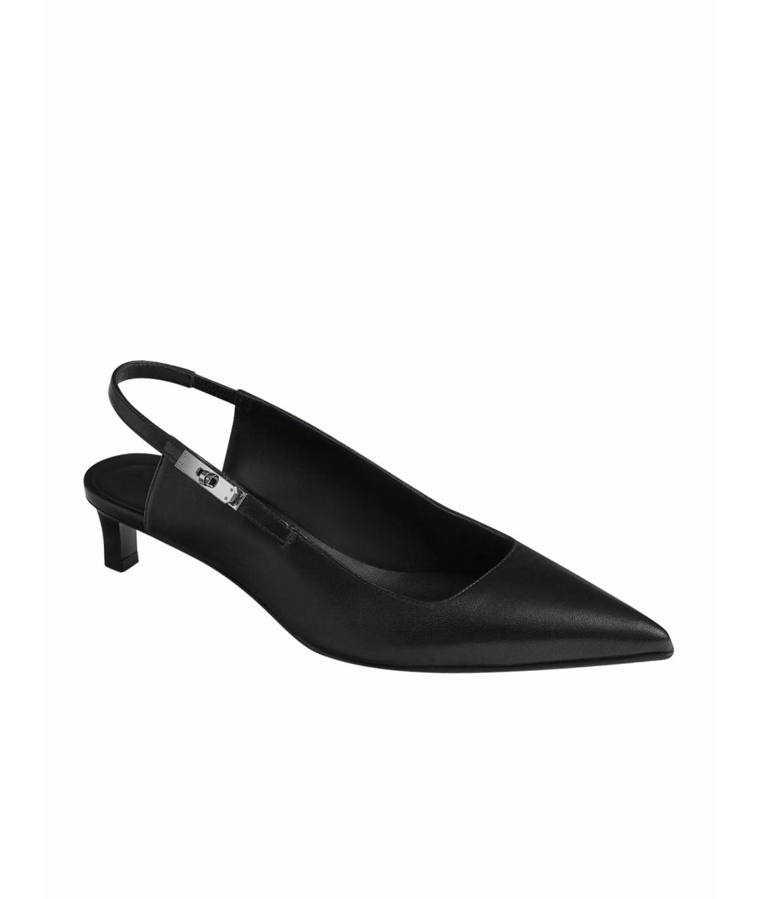 HERMES Черные кожаные лодочки на низком каблуке, фото 5
